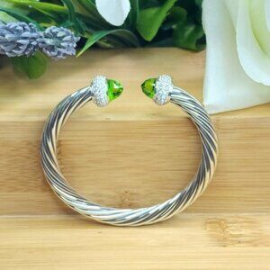 David Yurman 925 Silver Candy Diamond & Peridot 7mm Cable Bracelet - FCM173